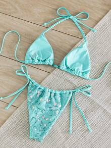 Costavie Swim Vcay 新款奢華優雅亮片比基尼兩件套 - 藍色 - 查看 5