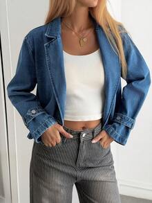 DAZY Women's Lapel NeckLong Sleeve Casual Denim Jacket Fall - Blue - View 4
