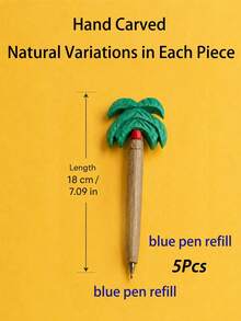 Joivida 1/5/10Pcs Wooden Ballpoint Pens, Coconut Tree And Chili Pepper Shaped Pens, Fun Plant-Inspired Design, Creative Gift For Friends And Classmates - multicolor - View 7