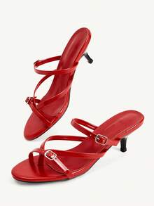 CUCCOO CHICEST 女款 Word With Pinch 紅色 PU 優雅女式涼鞋 - 紅色 - 查看 4