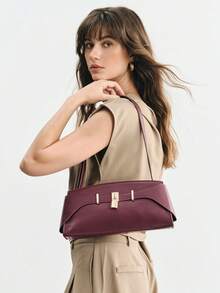 SHECARRY Women's Shoulder Bag, Simple Commuter Work, Elegant And Exquisite Baguette Bag, Large Capacity, Metal Decoration, Handbag. - Red Violet - View 1