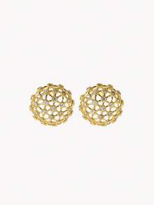 Opalesca Bông tai đinh hình lưới tổ ong mạ vàng 18k đính đá rhinestone thời trang tinh tế - Vàng - Xem 2
