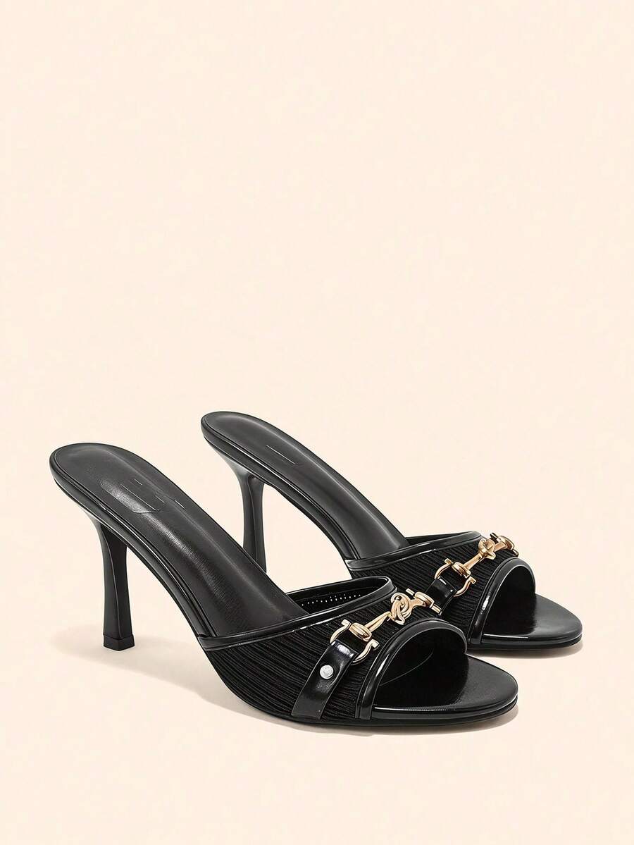 CUCCOO BASICS Women Shoes Apricot Gold Buckle Decorative Fashion Spring And Summer Daily Travel Round Toe Sandals - Black PU fly weaving - View 1