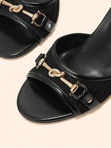 CUCCOO BASICS Women Shoes Apricot Gold Buckle Decorative Fashion Spring And Summer Daily Travel Round Toe Sandals - Black PU fly weaving - View 7