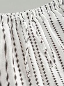 SHEIN Teen Girls Pants Summer Vacation Woven Striped Long Pants, Casual Versatile - Black and White - View 8