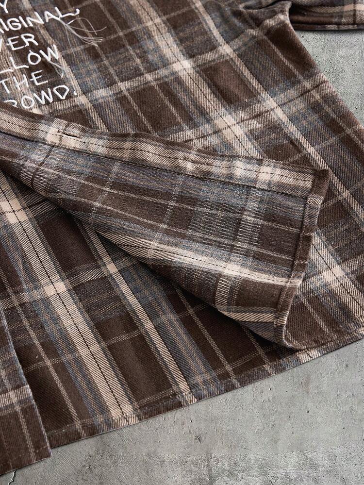 AXEPEAK Men's Plaid Letter Print Casual Versatile Daily Outing Shirt - Multicolor - View 6