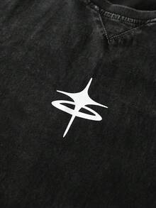 ROMWE MEN Camiseta de manga corta de cuello redondo con remaches y estampado de estrella, de uso casual y versátil para uso diario - Negro - Ver 6