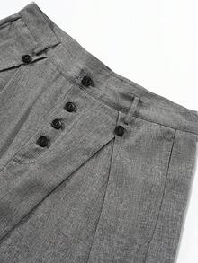 PAVTROS Men's Gray Button Decor Pleated Fashion Versatile Wide Leg Pants - Dark Grey - View 5