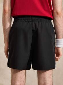 Men's Summer Black And White Streetwear Shorts, Woven Elastic Waist Drawstring Casual Gym Shorts, Webbing Decor Retro Punk 2 Rapper Clothing, 1pcs - Black - View 3