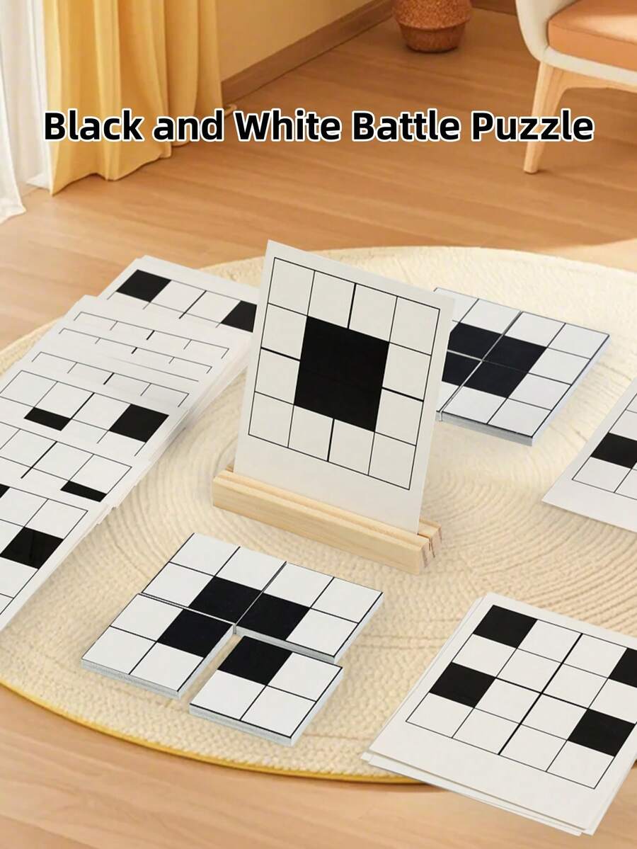 1 Set Wooden Black White Building Blocks Matching Puzzle Logical Thinking Training Parent Child Interactive Desktop Game For Family Christmas Stocking Fillers Holiday Gift Ideas Must Haves - Multicolor - View 1