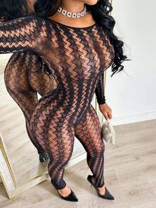 ChaseTheNight 1pc Women's Sexy Hollow Out Sheer Tight Bodysuit,Sexy Lingerie, Summer,Sexy Lingerie For Women,Honeymoon,Hot,Fishnet Sexy Lingerie,Sexy Outfit - Black - View 5