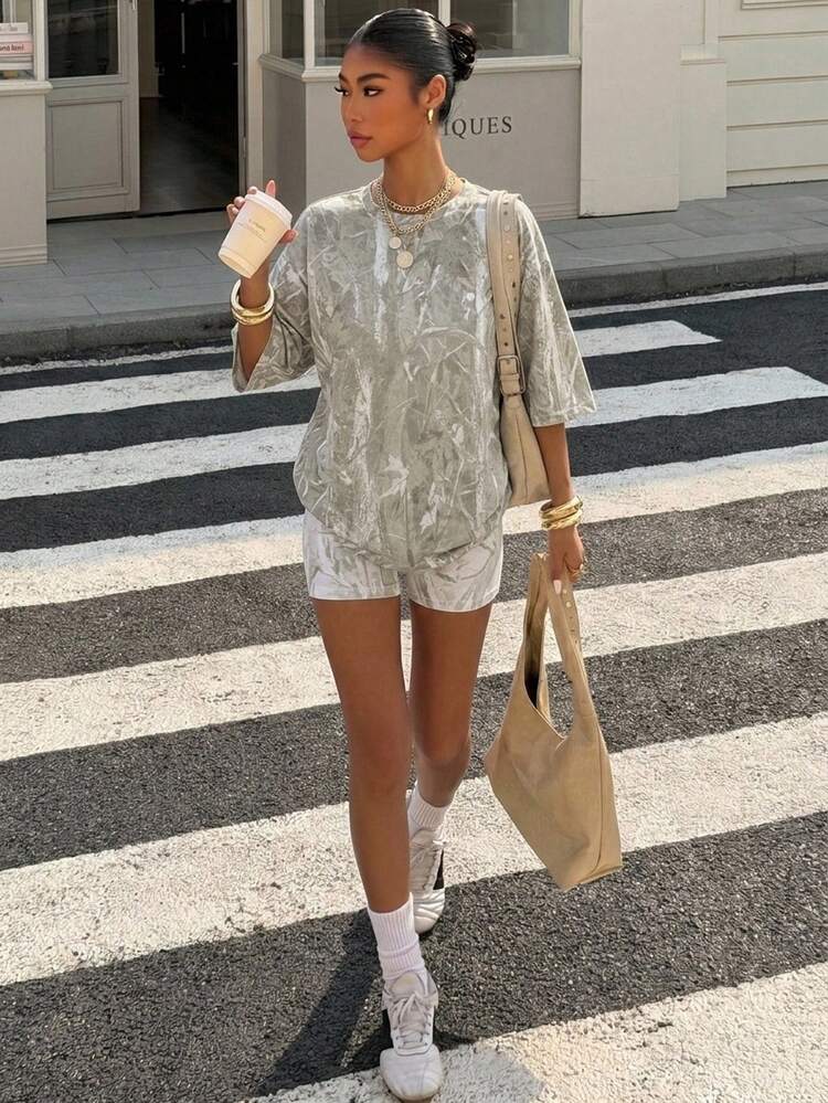 Muchica Plus Size Casual Streetwear Minimalist Round Neck Short Sleeve T-Shirt Suitable For Summer Holiday Wedding Office Date Night Guest Sage Green - Multicolor - View 7