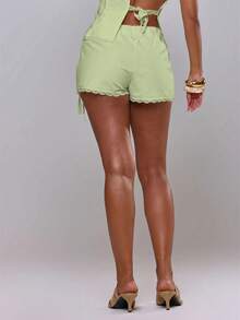 MUSERA Linen Feel Lace Trim Self Tie Mini Skirt Spring Summer Vacation Holiday Ibiza Boho Elegant Casual Festival Beach Lime Green - Green - View 5