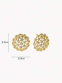 Opalesca Bông tai đinh hình lưới tổ ong mạ vàng 18k đính đá rhinestone thời trang tinh tế - Vàng - Xem 7