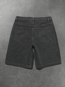 Manfinity EMRG Shorts de mezclilla negra lavada con estilo hip-hop callejero y estrella de strass para hombres - Gris - Ver 2