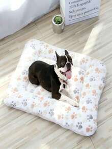 1PC Milk White Paw Print Coral Fleece Thickened Warm Plush Pet Mat Soft Comfortable Non Slip Washable Sleeping Pad For Small Medium Cats Dogs All Seasons - White - View 5