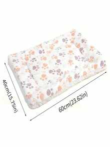 1PC Milk White Paw Print Coral Fleece Thickened Warm Plush Pet Mat Soft Comfortable Non Slip Washable Sleeping Pad For Small Medium Cats Dogs All Seasons - White - View 2
