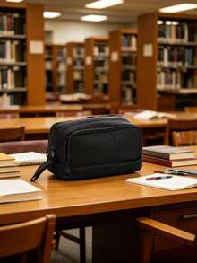 Large Capacity 4 Compartments Multi-Layer Zipper Stationery Bag, Standable On Desktop, Portable With Handle, Suitable For Office, School, College, Adults, Black, Back-To-School Gift, School Supplies, Pencil Pouch, School Bag - Multicolor - View 6