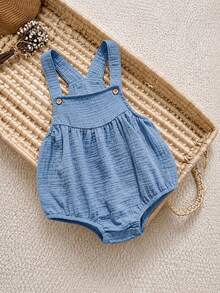 SHEIN Baby Boy Textured Soft Romper, Versatile & Comfortable, Suitable For Summer - Blue - View 1