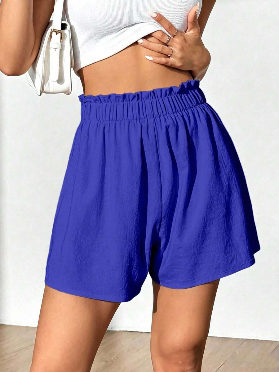 Flirla Women's High Waist Casual Shorts - Blue - View 1