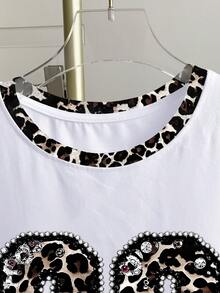 Resyla Women's Leopard Print & Numeric Graphic Round Neck T-Shirt - White - View 3