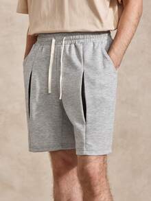 Men's Solid Color Drawstring Waist Pocket Casual Shorts - Grey - View 6