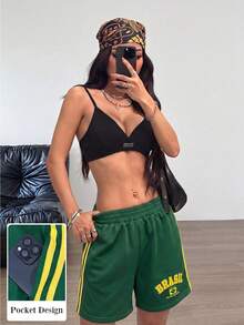 Aidyla 時尚休閒女款彈性腰短褲 - 綠色 - 查看 3