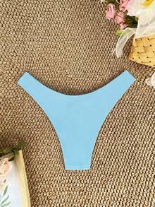 SHEIN Swim 女款夏季海灘純色三角比基尼泳褲下身 - 淺藍色 - 查看 2