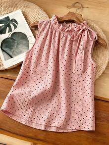 SHEIN Franclia 女款波點立領休閒百搭日常穿著上衣 - 粉色 - 查看 3