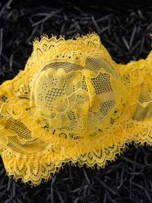 SHEIN Set Lingerie Renda Seksi Wanita 2 Potong untuk Sehari-hari - Kuning - View 4