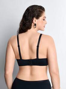 Slumbrini Plus Size Women Sexy Black Lingerie, Casual Comfortable Minimalist Racerback Bra, Deep V Sexy Knit Bra - Black - View 3