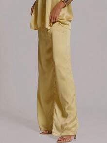 MUSERA Wide Leg Drawstring Linen Look Trousers Only Summer Holiday Vacation Beach Night Party Club Sexy Casual Classy Elegant Gold - Pale Yellow - View 3