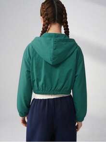 SHEIN Chaqueta con capucha a rayas y bloques de color para niña preadolescente, vuelta al colegio - Verde - Ver 4