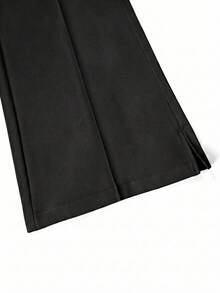 Manfinity Hypemode Men's Casual Strench Flare Pants Solid Color Mid Rise Slim Fit Trousers With Pockets - Black - View 6