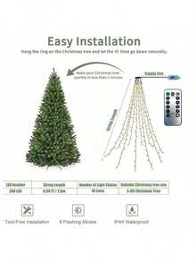 1 Christmas Tree Light, Waterfall Christmas Lights, USB-Powered Christmas Lights, 6.6-Foot Hanging 200-LED Christmas Light String, Suitable For Holiday Party Decorations, Christmas Decorations, Christmas Tree Gifts, - Round waterfall light - View 3