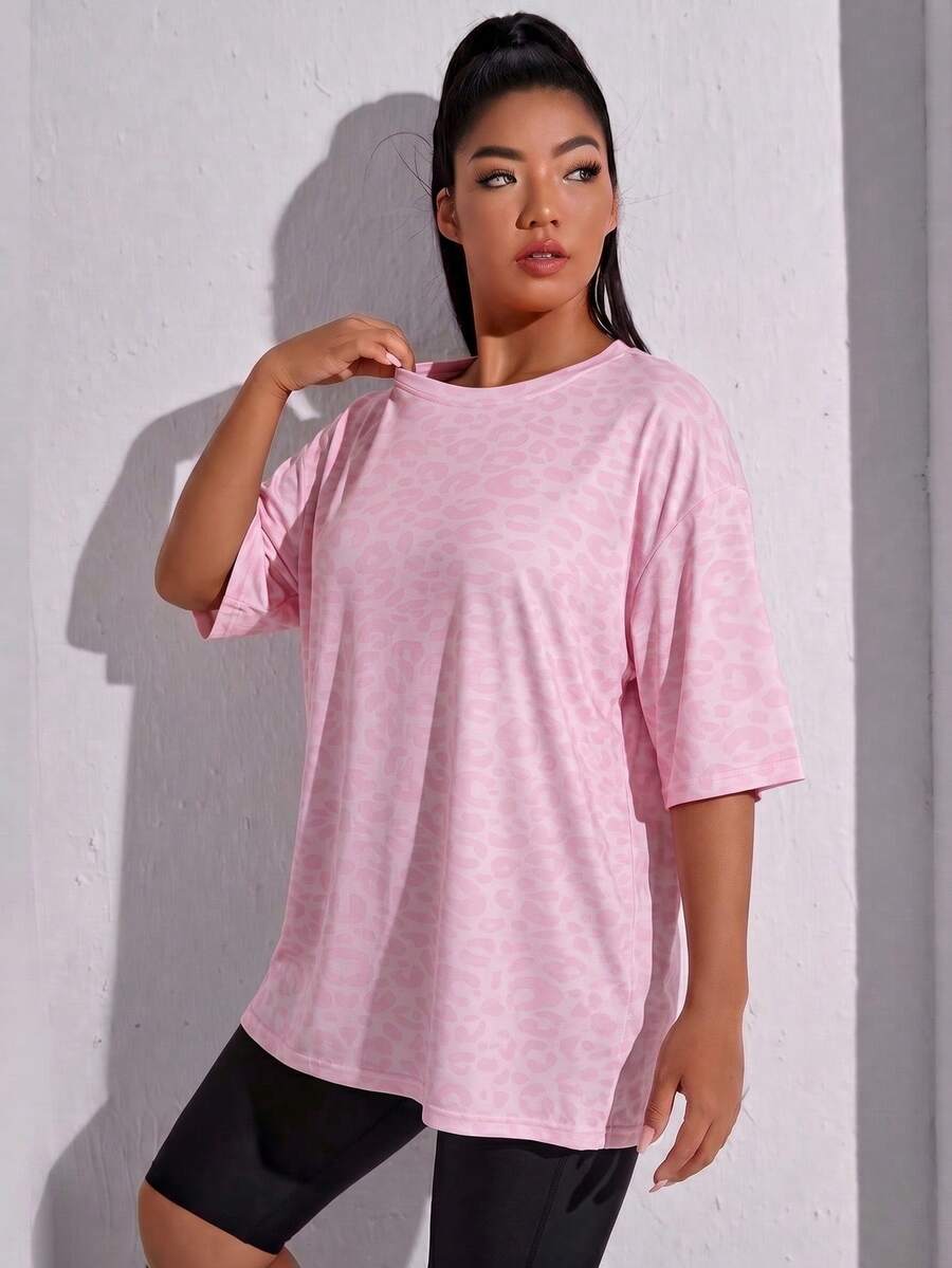 SHEIN Rhythm Era Casual Versatile Pink Plus Size Round Neck Lightweight Sports Top - Multicolor - View 1
