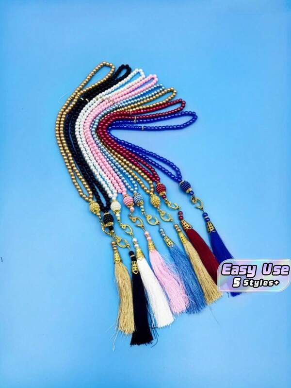 12pcs 99-Bead Muslim Prayer Mala - 6mm Glass Pearls With Tassel Fringe Middle Eastern Fashion Bracelet/Hanging Decor For Daily Prayer Gift Giving And Handheld Play