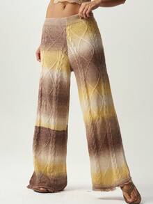 Bohemela Pantalon en tricot de câble torsadé dégradé vintage - Champagne - Voir 5