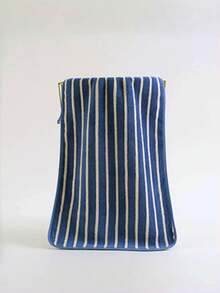 極簡條紋珊瑚絨超柔軟吸水快乾毛巾，35*75cm 手巾，70*140cm 浴巾 - 藍色 - 查看 7