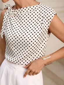 Editum Blusa sin mangas de satén plisado regular para mujer - Albaricoque - Ver 5
