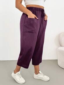 Shapeblank Plus-Size Women's Summer Fashionable Casual Traditional Elegant Loose Comfortable Basic Large Pockets Capri Pants Vacation Formal Dark Purple - Purple - View 4