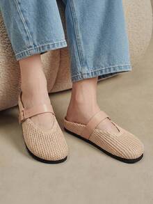 Solecia Women's Slip-On Thick Soled Mule Loafers, Casual Spring/Autumn Shoes For Christmas - Woven nude - View 2