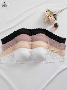 NudeFit 4pcs/Set Women's Bra With Back Buckle, Straight Band And Removable Padding - Multicolor - View 3