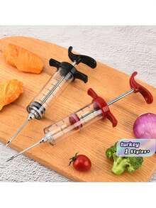 Inyector de carne con aguja, jeringa de plástico para marinar para barbacoa & cocina, a prueba de óxido & reutilizable - Multicolor - Ver 1