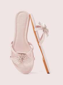 CUCCOO DOLLMOD Sandalias planas con tiras cruzadas y flores tridimensionales rosas, estilo dulce para mujer - Rosa - Ver 1