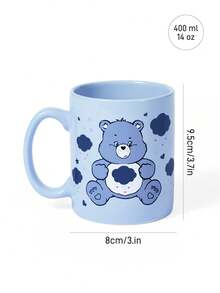 SHEIN X Care Bears Bear 陶瓷馬克杯 13.53oz/400ml 淺藍色咖啡杯，雲朵與雨滴印花，適合粉絲、居家、辦公室與送禮 - 淺藍色 - 查看 7