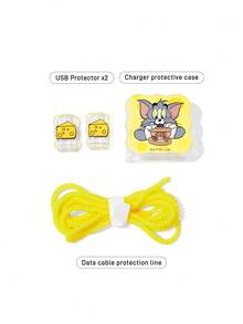 TOM & JERRY X SHEIN Protector de cable de datos, adecuado para cargador de , juego de 4 piezas de protectores de cable de teléfono móvil, protector de cargador (excluyendo cable de datos) - Amarillo - Ver 5