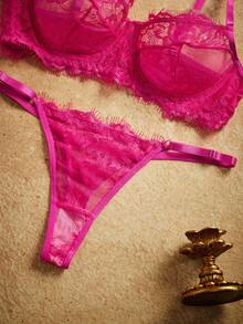 PinupPomp Set de 2 piezas de lencería con parches de encaje rojo rosa maduro - Rosa Fucsia - Ver 5