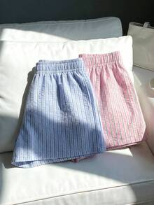 Tween Girl 休閒度假風 梭織條紋寬鬆短褲 2件/套 - 彩色 - 查看 2
