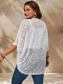 EMERY ROSE Cardigan de encaje de unicolor talla grande para uso casual en vacaciones - Blanco - Ver 2